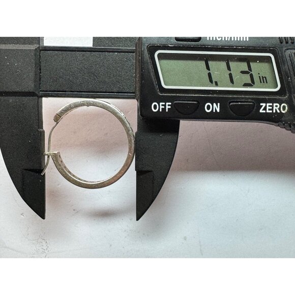 Estate Vintage 925 Sterling Silver CZ Hoop Earrings, 1.13", 7g, Marked - Picture 8 of 9